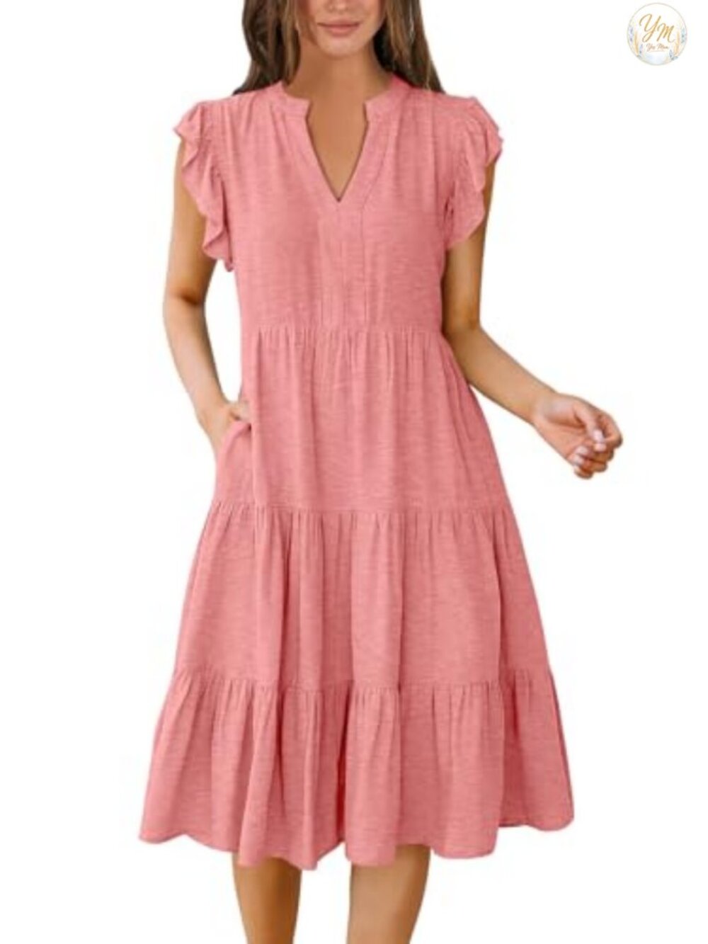 Ruffle Sleeve V Neck Midi Dress Casual Summer Maternity
